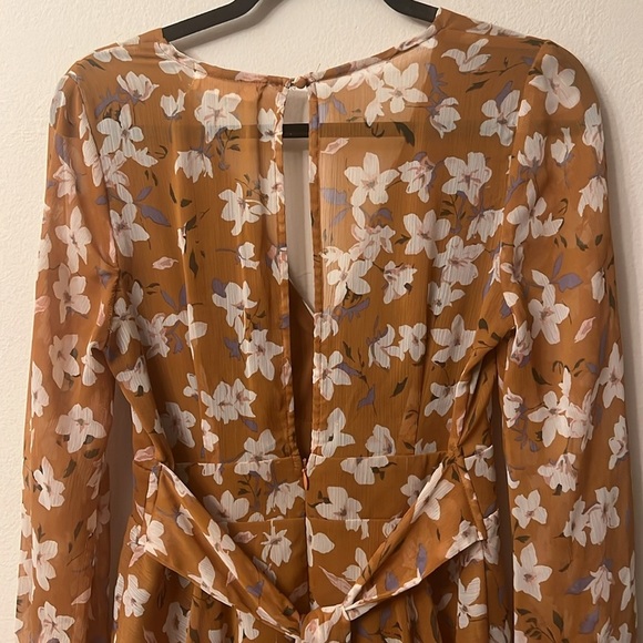 Dollhouse Brown and Orange Smocked Tiered Mini short Dress - Picture 4 of 7